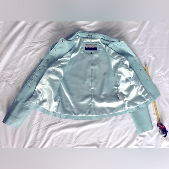 Y2k gorgeous Saguaro light blue metallic/iridescent genuine leather short jacket - Picture 3 of 9